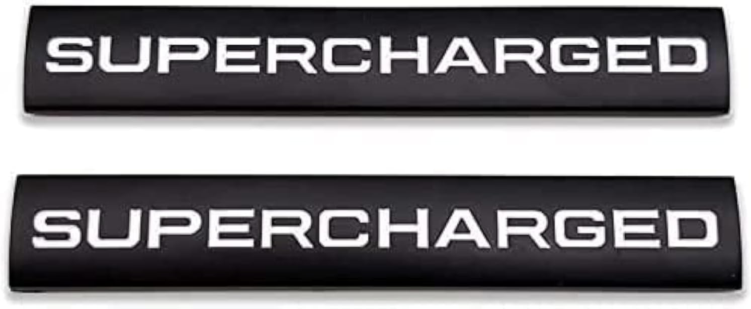 2Pcs Metal Supercharged Emblem 3D Car Logo Premium Auto Badge Rear Trunk Sticker Side Fender Decal (Black&White)