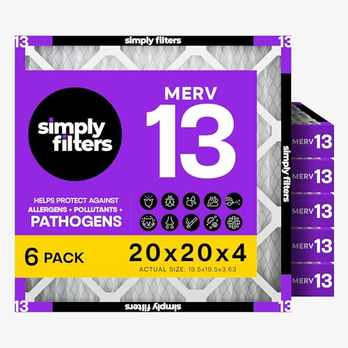 Simply 20x20x4 Air Filter MERV 13 6 Pack Furnace Air Filter for HVAC (Actual Size:19.5x19.5x3.63) DUST Pet & Allergy Control