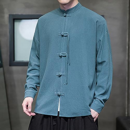 Men's Shirt Tang Suit Shirt Long Sleeve Traditional Kung Fu Uniform Chinese Frog Buttons Lightweight Jacket Summer 6