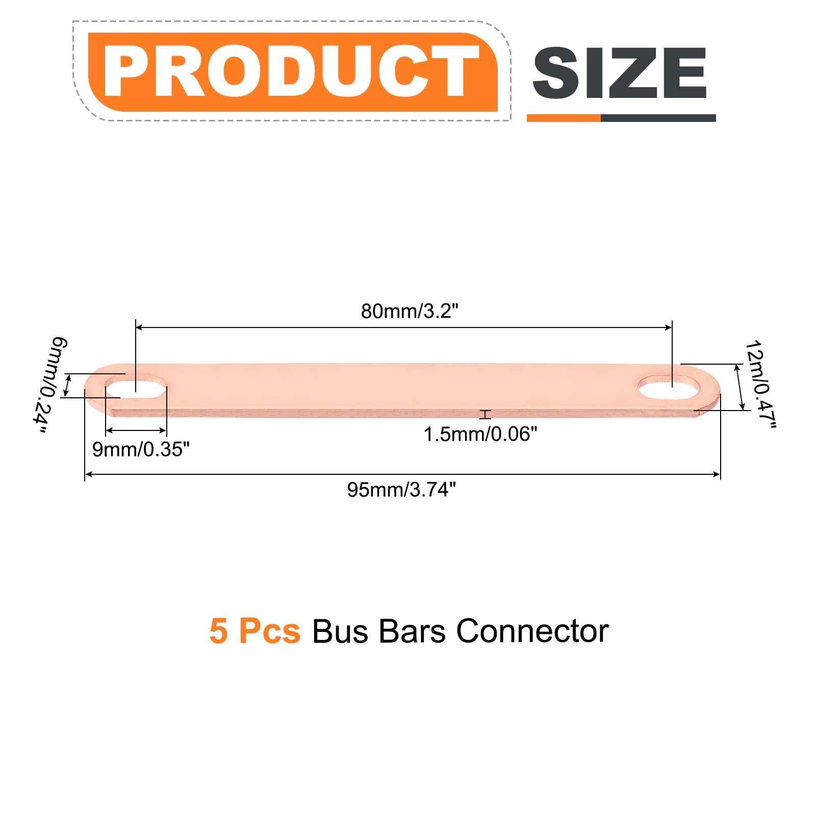 MECCANIXITY Lot de 5 connecteurs de barre omnibus plat en cuivre rouge plaqué nickel pour cellules LiFePO4 - Connecteur de barre omnibus - 80 mm - Cuivre rouge