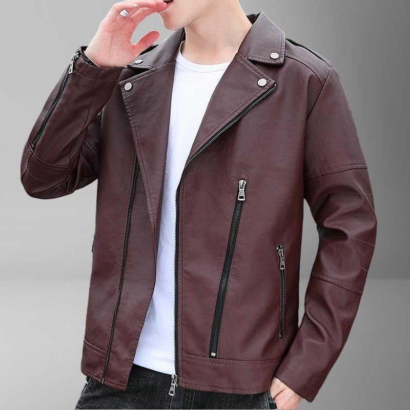 Chaqueta biker de cuero sintético para hombre miniatura 6