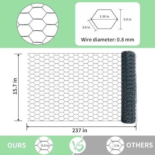 Image of Chicken Wire 15.7 in x 237 in Poultry Wire Netting Hexagonal Galvanized Mesh Garden Fence Barrier for Pet Rabbit Chicken Fencing with 100 Pcs Cable Zip Ties(PVC-Coated)