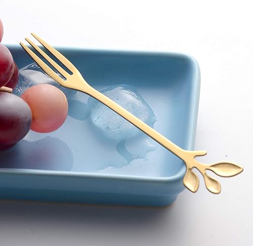 Miniatura 5 de AnSaw Oro pequeño cisne base titular con oro 20pcs 4.7inch hoja mango fruta tenedores conjunto