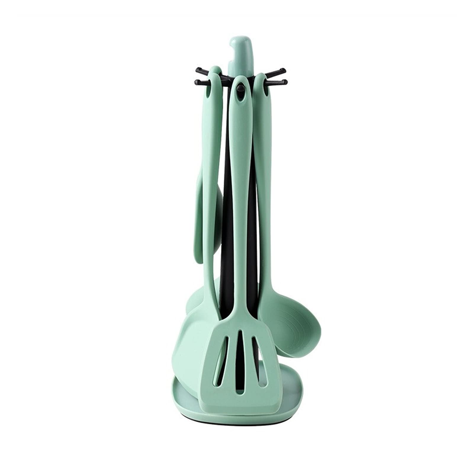 Espátula Juego de espátula de silicona: 6 piezas de utensilios de cocina, incluye espátula, cuchara for sopa, espátula for freír, colador, cuchara for arroz, estante de almacenamiento, espát