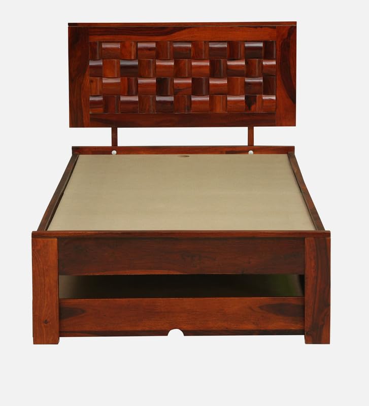 Image of Solid Sheesham Wood Woodora Single Size Trundle Bed with 1 Extra Pullout Bed | Wooden Single Bed Cot Palang Furniture for Bedroom Living Room Home and Hotel (Honey Oak Finish)
