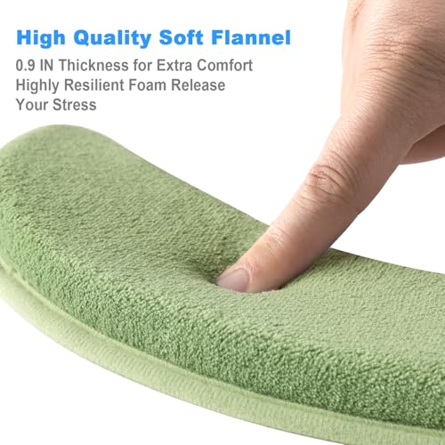Soft Thicker Flannel Bathroom Toilet Seat Cover, 2 Pack Non Slip Warmer Comfortable Seat Cushions with Memory Foam, Easy Install with Self-Adhesive Tape, Reusable Toilet Lid Cover (Green,Beige) - Thumbnail 2