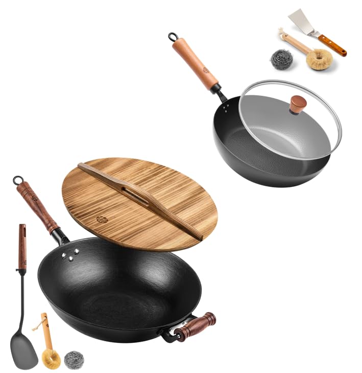 Wok de hierro 14.2" con tapa y espátula