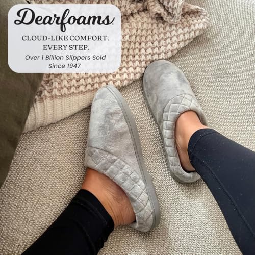 Image of Dearfoams Women's Lightweight Memory Foam Indoor House Slipper Darcy Velour Clog with Wide Widths