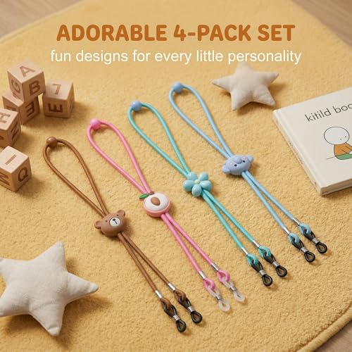 SWYZOR 4er Pack Brillenbänder für Kinder, Brillenband Kinder, Brillenband Sport Kinders Silikon Brillenbänder, Einstellbar Rutschfester Silikon Sonnenbrillen Band Brillen Kordel Halter