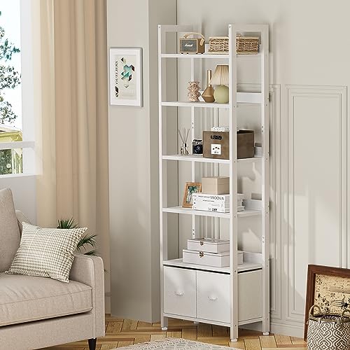 Furologee CTBS-6T-001 White 6 Tier Bookshelf With Drawers, Tall 71 Inch Bookcase thumb #6
