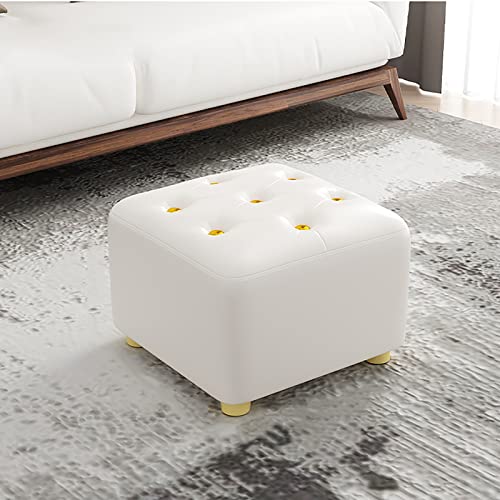 Petit tabouret de luxe en cuir blanc et bouton doré - 3