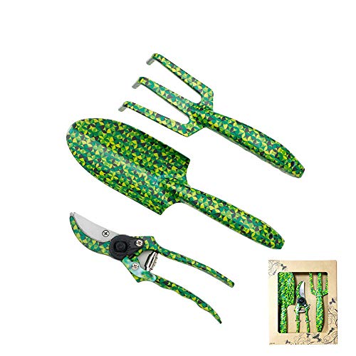 3 Piece Garden Tool Set - Aluminum Gardening Tools with Floral Print - Trowel, Cultivator, Pruning Shear, and Exquisite Packaging, Gift Set for Gardening Needs
