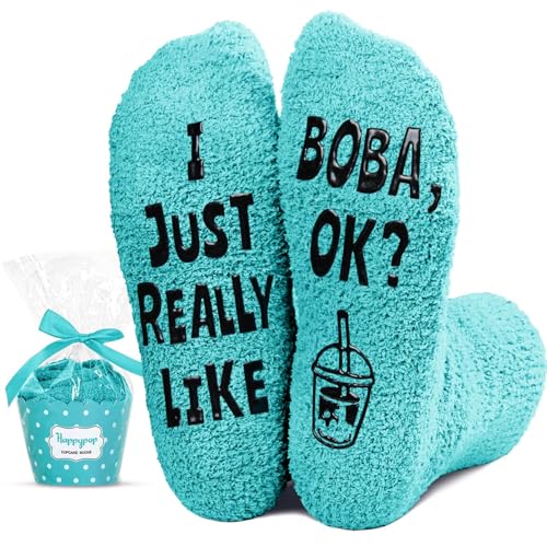 HAPPYPOP Funny Boba Gifts for Women - Bubble Milk Tea Socks Boba Lover Drinker Gifts for Women