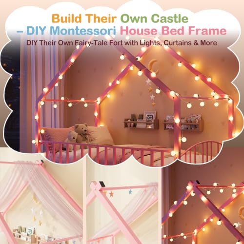 Image of Garvee Twin Size House Shape Bed Frame with Rail, Pink