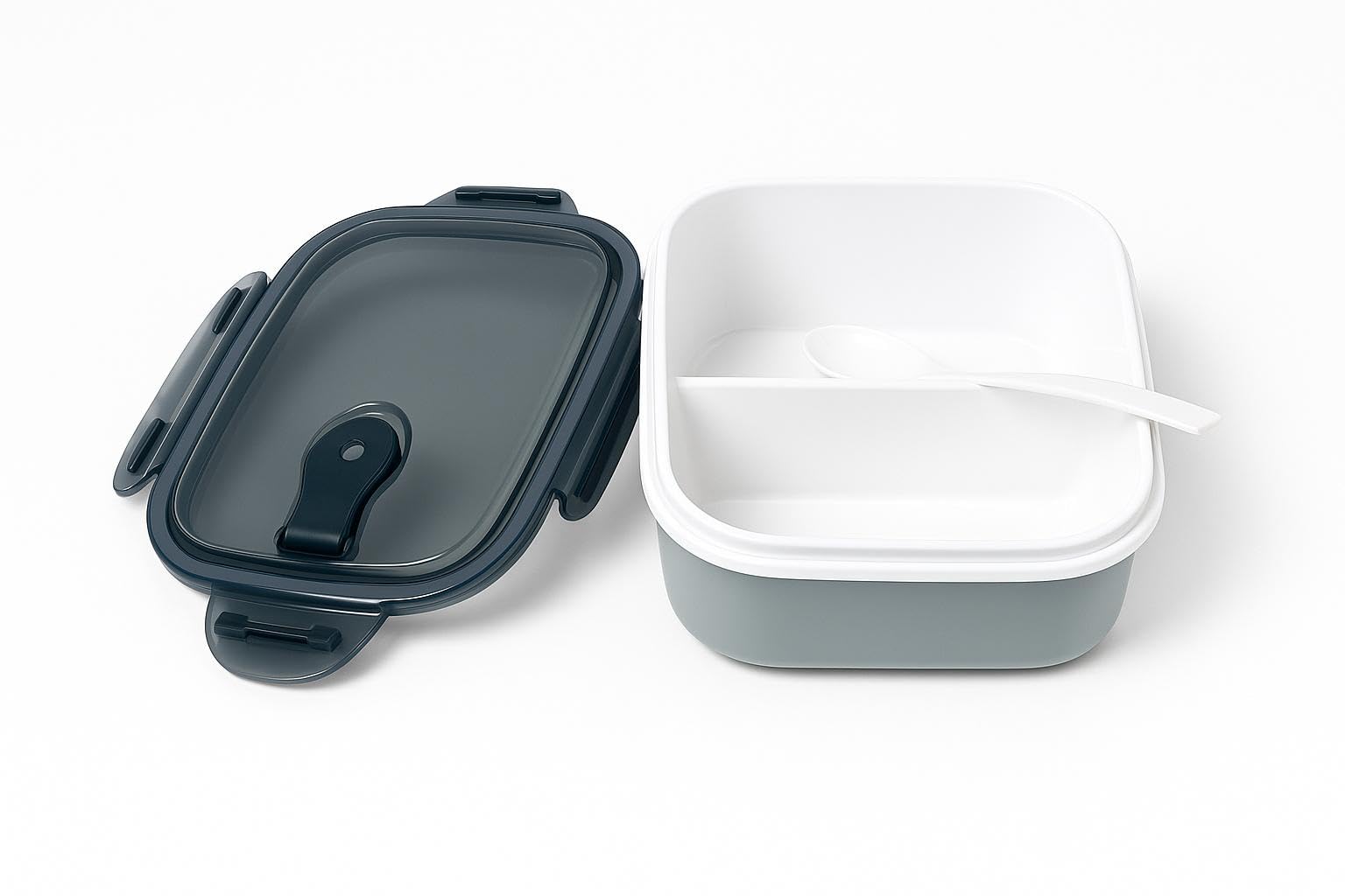 XJRJ 2-Compartment Lunch Box for Adults – Leak-Resistant, BPA-Free Bento Meal Prep Container with Utensil – Microwave & Dishwasher Safe 1000ml, Slate grey