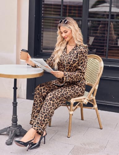 Ekouaer Silk Pajamas for Women Sets Long Sleeve Button Down Pjs Leopard - image 5