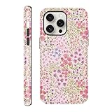 lioscre for iPhone 15 PRO MAX 6,7'' Case Floral, Cute Pink Flower Pattern Aesthetic Phone Case, Shockproof 2-in-1 Double Protective Cover for Women Girls, Exquisite Design Anti Scratch Stylish Case