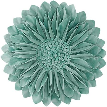 JWH 3D Flower Throw Pillow Cover, Decorative Velvet Sunflower Accent Pillow Cases, Round Cushion, Living Room Bed Couch Office Decor, 12 Inch Sage Green
