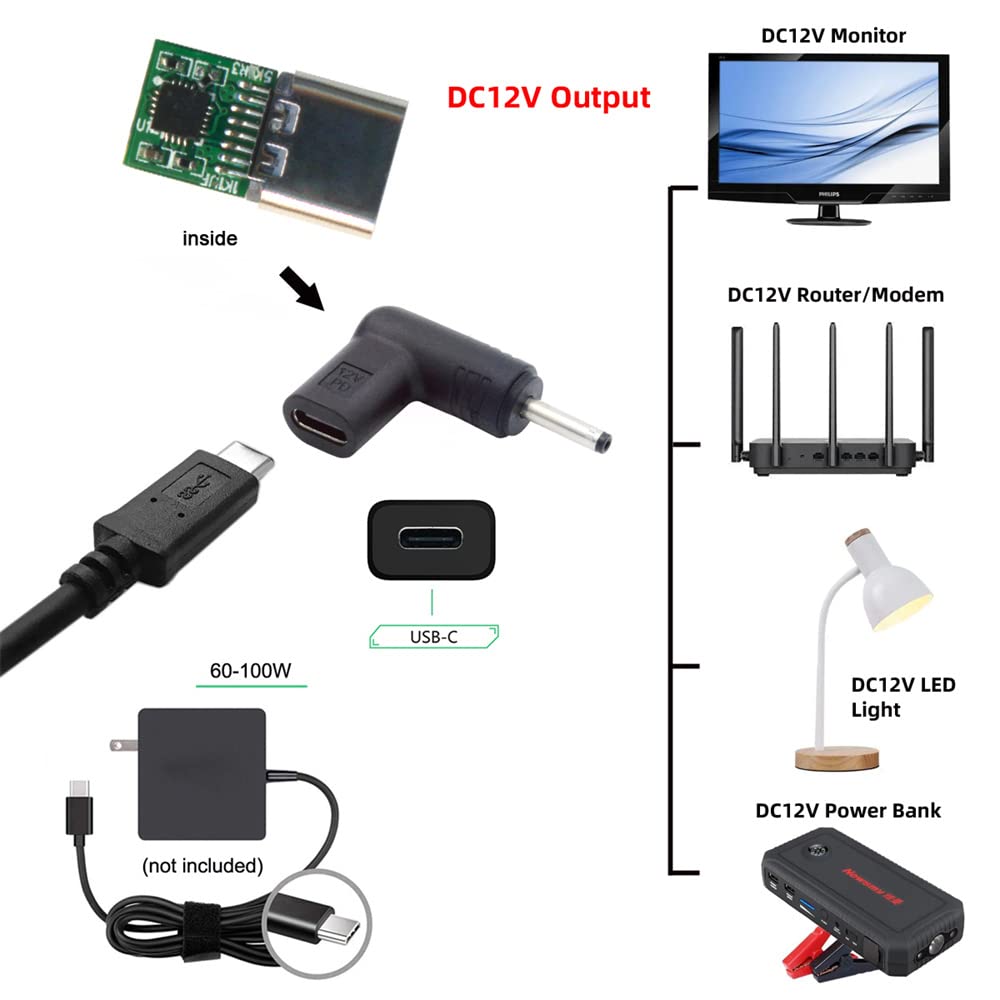 Adaptateur Déclencheur PD émulé USB-C Femelle Vers DC 4.0x1.7mm Mâle - Pour Ordinateur Portable, Neuf