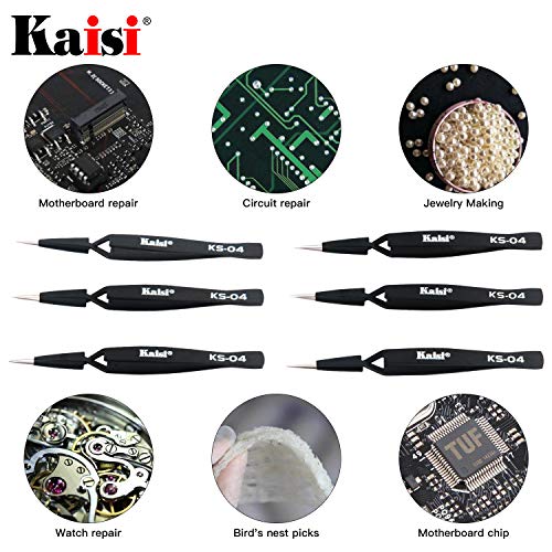 Kaisi 6 PCS Cross Locking Tweezers Set, Anti-Static Stainless Steel Tweezers Set for Craft, Jewelry, Electronics, Laboratory Work