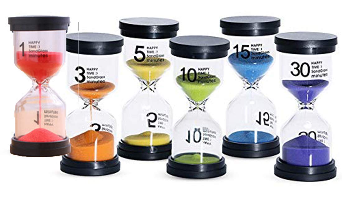 CharmCollectionKid's 6 Colors Hourglass 1,3,5,10,15,30 Minutes Sand Clock for Games - Pack of 6