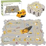 ZCOINS Puzzle Racer Car Track Set for Kids, Puzzle Rail Car Playset Construction Theme, STEM Montessori Toys for Kids Boys, Road Builder Board Game Educational Gift Toys for 3 4 5 6 7 Year Old Boys