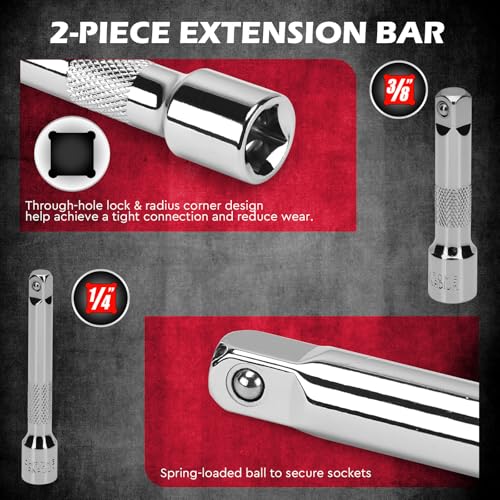 Image of 12-Piece 1 /4 inch & 3 /8 inch Drive 10mm Socket Set with 3-inch 3 /8 & 1 /4 Extension Bars | Deep & Shallow Mirror Finish Socket Set | Magnetic Storage Rail | Cr-V | 6 Point & 12 Point (13 Pack)