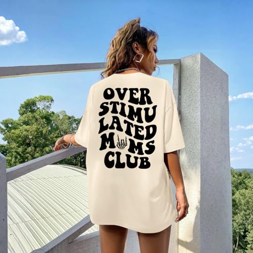 Image of Yuyiify Oversized Tshirts for Women Mama Overstimulated Cool Moms Club Skeleton Shirt Funny Mom Graphic Tees Top