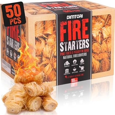 50 pcs Fire Starter for Indoor and Outdoor Use - Natural, Eco-Friendly Firelighter for Grills, Smokers, Fire Pits, Wood Stoves - Waterproof, All-Weather Charcoal Starter, Fire Starters for Campfires