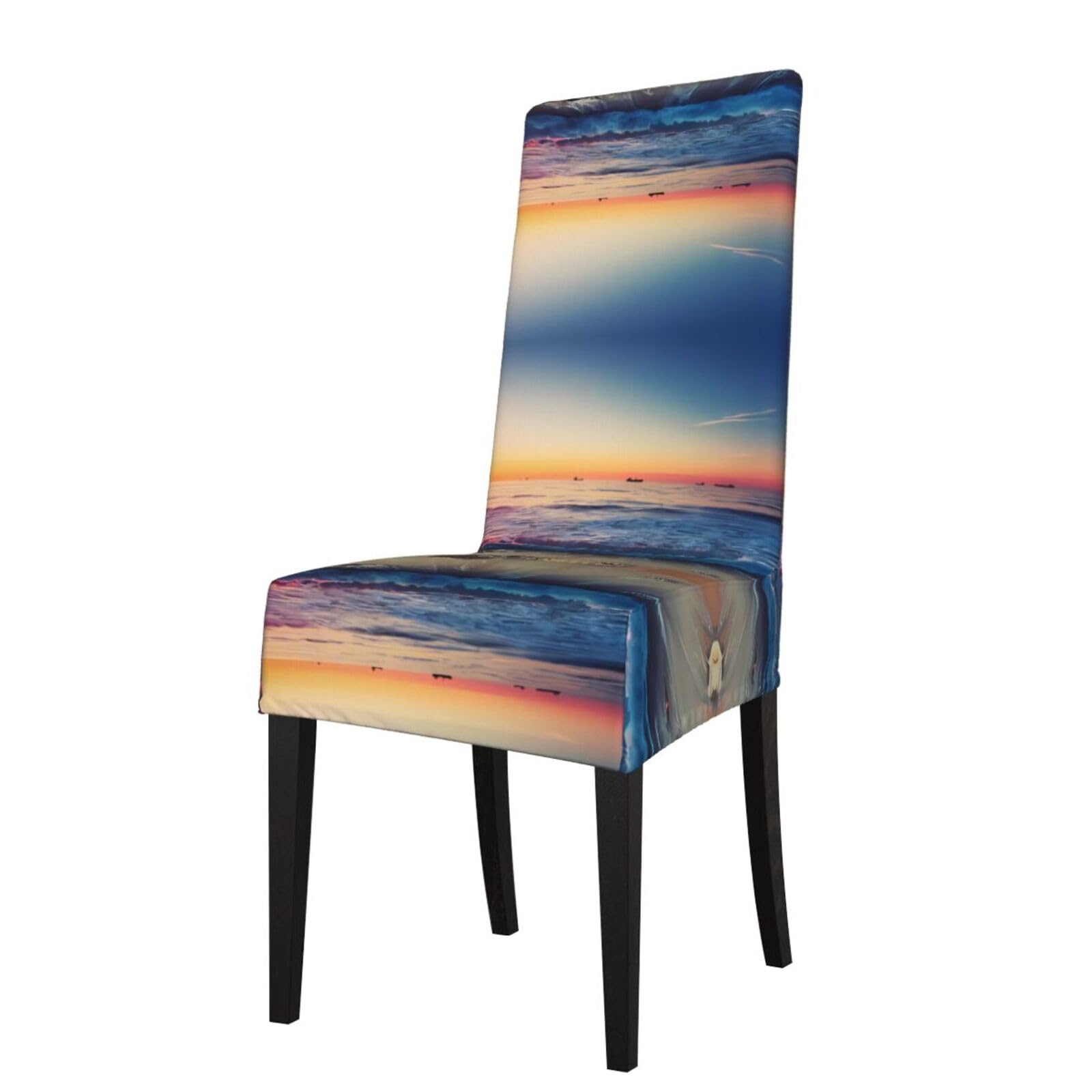 YYHWHJDE Sunset View on The Beach Shore Prints Protection Cover for Dining Chair – Stretchable Slipcovers for a Refreshing Dining Room Makeover