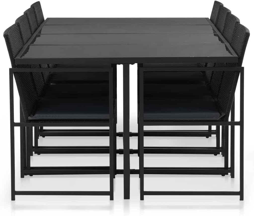 9 Piece Patio Dining Set with Cushions,Party Furniture,Afternoon Tea Suit,Backyard Decor,Backyard Furniture,Perfect for Patio, Garden, Porch,Family Room,Sitting Area, Poly Rattan Black