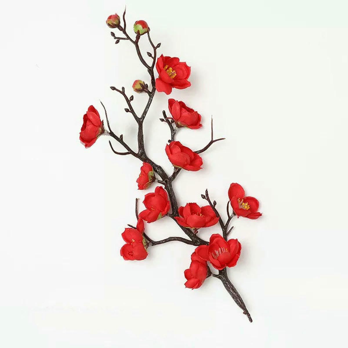 Ayhtud 28Cm-Red 28/38Cm Artificial Flowers Plum Blossom Peach Branch Silk Flowers For Home Wedding Party Decoration Christmas Wreaths Accessory