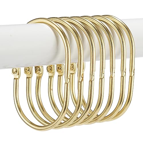 Goowin Shower Curtain Rings 12 Pcs Shower Curtain Hooks Oval Snap Shower Rings for Curtain Metal Gold Shower Curtain Rings Rust Proof Glide Smoothly Shower Hooks for Shower Curtain Rod (Gold)