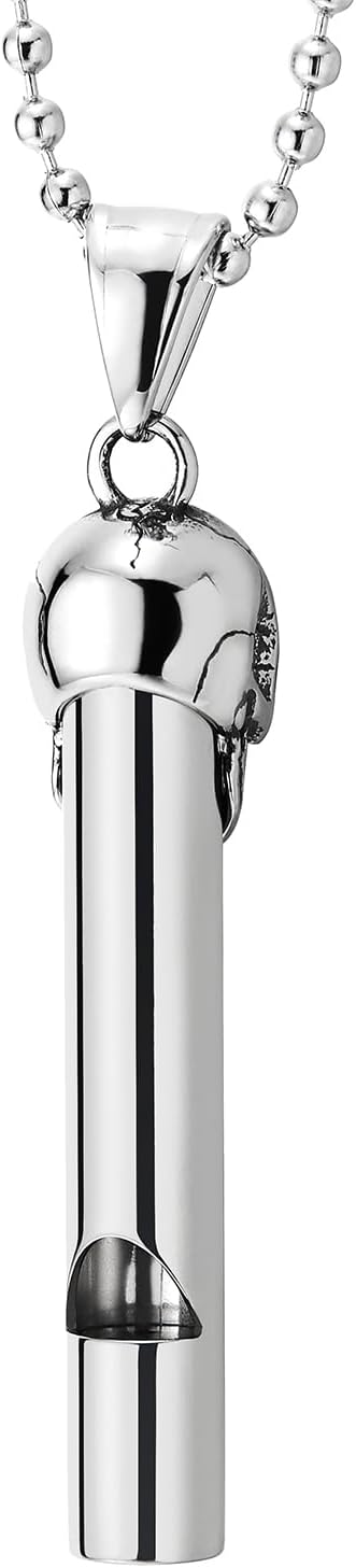 COOLSTEELANDBEYOND Stainless Steel Skull Pendant Necklace with Whistle Cylinder, Gothic Punk Style Jewelry for Men - Image 4