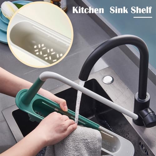 Image of Plastic Long Sink Shelf | Expandable Kitchen Drying Basket Rack | Sink Sponge Shelf | Brush /Soap Drainer Rack | Telescopic Sink Storage Rack (Pack Of 1) Multicolored