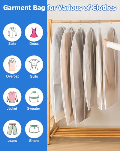 SOBEAU 12 Stück Kleidersack Anzug Lange 60x120/100/80 cm, Kleiderschutzhülle Transparent, kleidersäcke mit Reißverschluss, für Kleider, Hemden, Kleider Abendkleider Aufbewahrung Kleiderhülle, Weiß