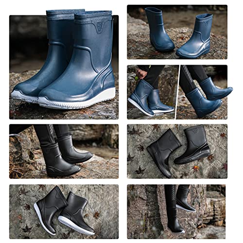 Laple Mens Rain Boots Slip On Non-Slip Waterproof Rubber Ankle Boots Rain Shoes, Blue A, 9 #TOP5