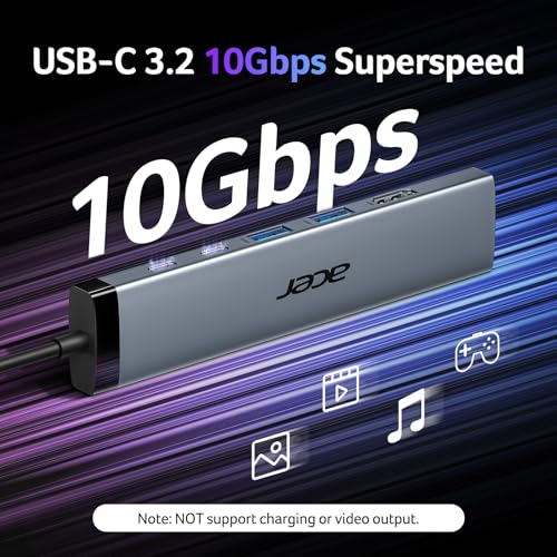 Image of Acer 8 in 1 USB C Hub 10Gbps, USBC to HDMI Adapter 4K@60Hz for Laptop /Mac | Type C Multiport Splitter with 2xUSB C 3.2 & 2xUSB A 3.0 Data Transfer, 100W Max PD Port, SD /TF Card Reader, 0.65ft