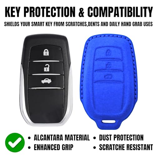 Image of KMH Alcantara Key Cover Compatible with Toyota Fortuner | Fortuner Legender | Innova Hycross 3 Button Shell Case Holder Full Key Protector Smart Keycover (D3) Blue - Pack of 1