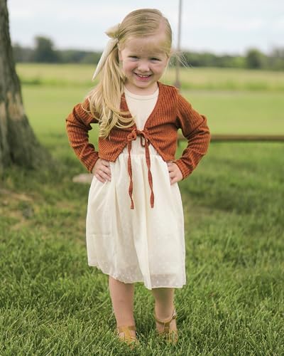Toddler Girls Solid Sleeveless Swiss Dots Dress and Long Sleeve Knit Tie Front Cardigan Set 2 Pieces Outfits2