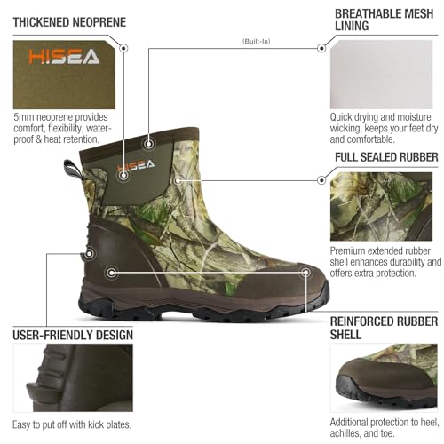 HISEA Upgraded Excursion Pro Men's Rain Boots, Ankle Height Rubber Hunting Boots Waterproof Insulated Neoprene Boots Durable Outdoor Mud Booties for Hunting Gardening Farming Fishing and Yard Work2