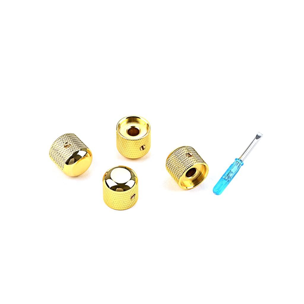RuiJOTWAT 4pcs Professional Metal Guitar Tone Volume Knob Potentiometer Hat Cap Large Guitar Parts Push Knob with Hole Guitarra Accessories Gold