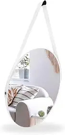 Espelho Adnet Redondo Decorativo 40cm em Couro Sintético Cor Branco– Elegância e Sofisticação para seu Ambiente (Branco)