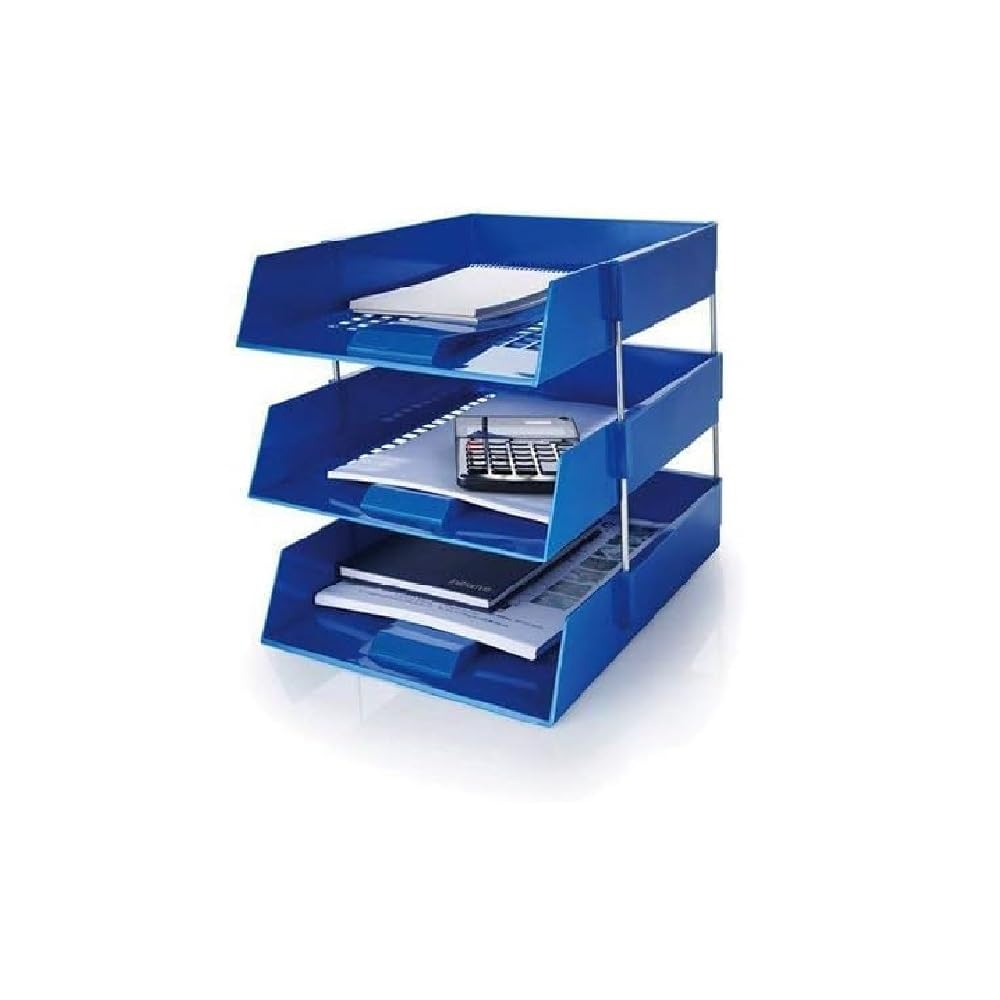 Evrite Blue A4 Lettertray With Risers Letter Tray - Pack Of 3 Trays + 2 Riser Sets