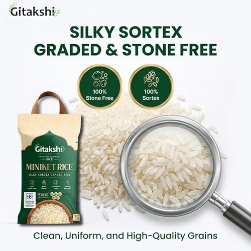 Image of Gitakshi Premium Miniket Rice 5 kg | Silky Long Grain Sortex Graded Rice | Fortified with Iron, Folic Acid, Vitamin B12 & Zinc | Natural Aromatic Rice for Daily Meals & Home Cooking