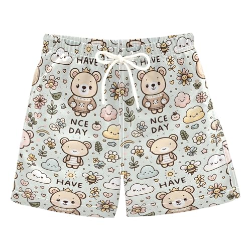 Cute Teddy Bear Smile Boys Swim Trunks Toddler Shorts Swimwear Boardshorts