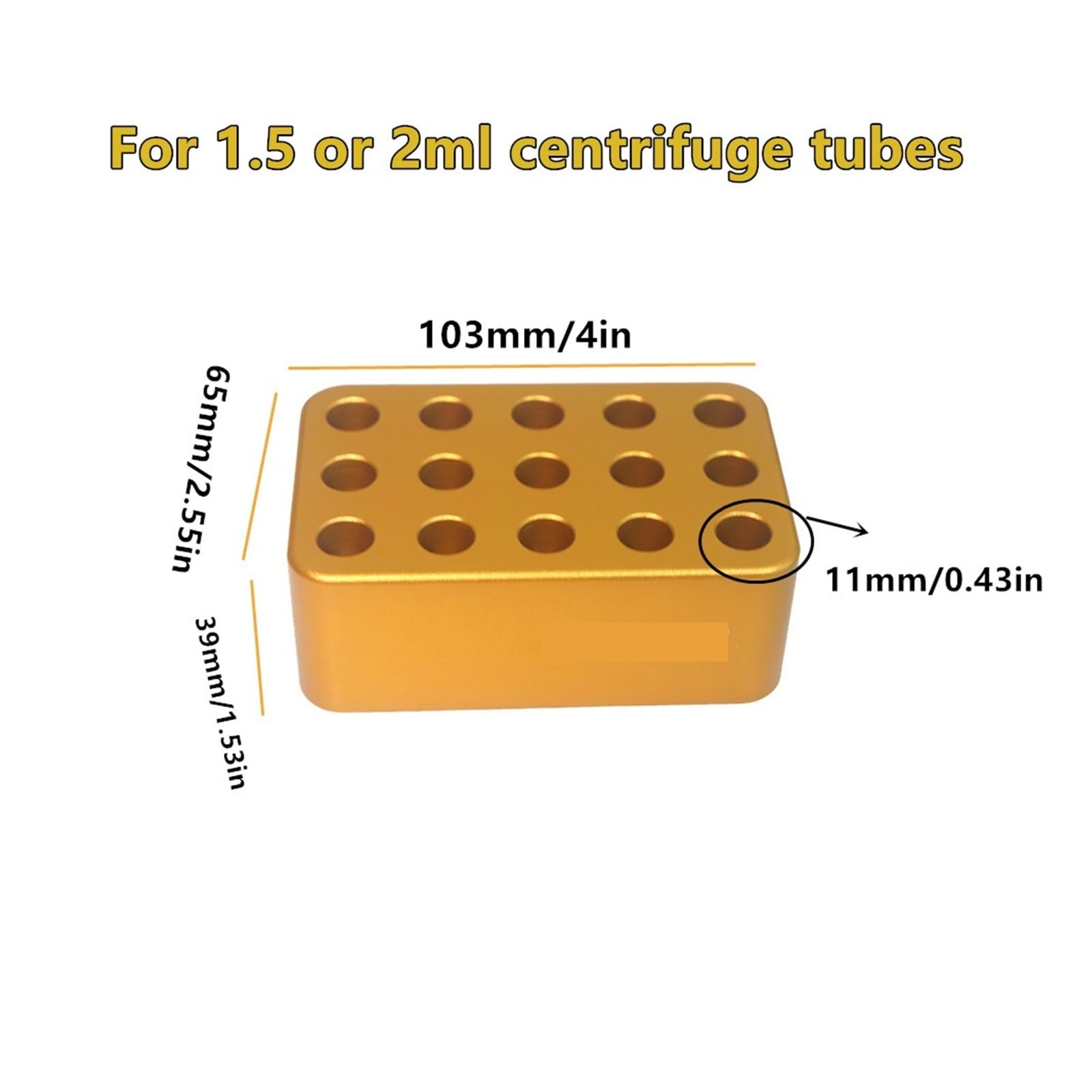 Gradilla Para Tubos De Centrífuga Enfriador Modular de hielo, termostato de baja temperatura, caja de hielo de aluminio preenfriado, 0,2/1,5/2/5/10/15/50ML, soporte de tubos centrífugos, 1/PK | 1.5 15holes G