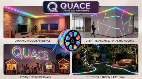 Image of Quace 5M,RGB LED Strip Lights, Multi-Color Changing Rope Light Wheel, Flexible Under Cabinet Waterproof Lighting with Remote for Home, Room, Party & Festival
