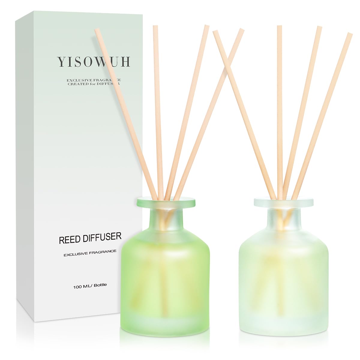 Reed Diffuser - Clean Linen & Jasmine Lily 3.38oz (100ml) 2 Pack Essential Oil Reed Diffuser Set with 8 Sticks, Long Lasting Fragrance for Home, Bathroom, Bedroom, Room, Decor, Gifts