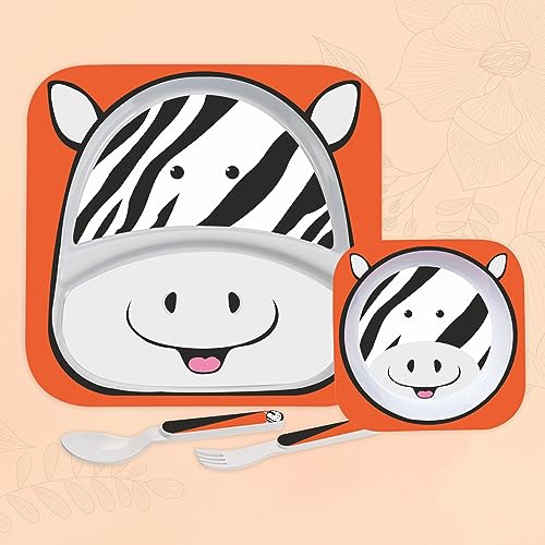 Image of Cello Kids Meal Melamine Dinner Set with Zebra Print | Safe and hygenic for Kids to use | Attractive and Long Lasting Designs | Break Resistant | Orange, Set of 4